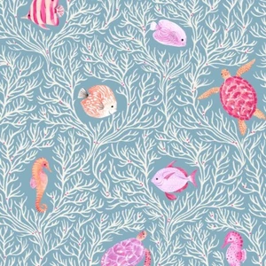 Fat Quarter Dashwood Studios Coral Coast Ocean Seahorse Tropical Cotton Fabric - Picture 1 of 3