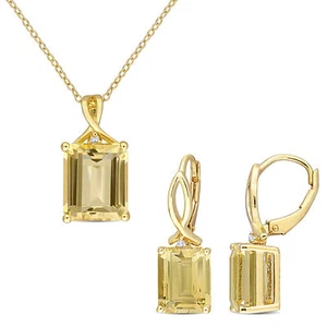 Amour Yellow Silver Citrine & White Topaz Pendant, Chain & Earrings Set - Picture 1 of 6
