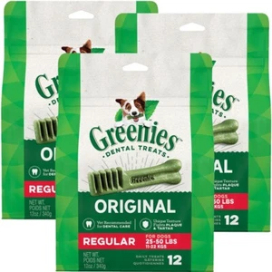 Lot of 3 GREENIES Original Regular Natural Dog Dental Care Chews, 12 oz Exp 2029 - Picture 1 of 8
