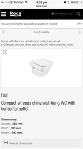 Roca Hall Compact vitreous china wall-hung WC with horizontal outlet - Picture 1 of 2