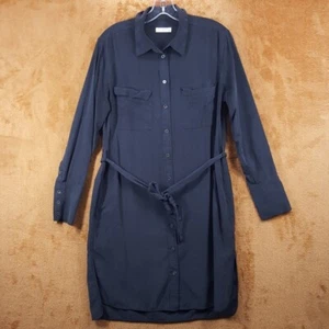 EQUIPMENT FEMME Womens Shirt Dress Medium Black Button Up Belted 100% Silk - Picture 1 of 8