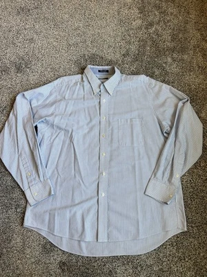 Chaps Men's Classic Fit Oxford Shirt Wrinkle Free Sz 17-17.5 Blue White Striped - Image 1 of 4