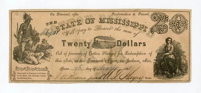 1862 Cr.11A $20 The State of MISSISSIPPI "Cotton Pledged" Note - CIVIL WAR Era - Image 1 of 2