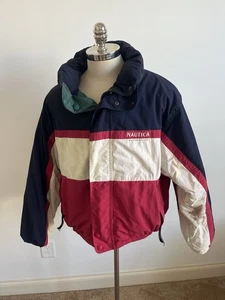 Cappotto piumino d'anatra vintage competizione Nautica uomo XL macchie zip intera reversibile - Foto 1 di 9