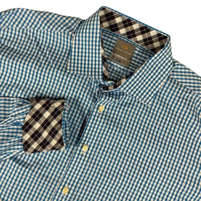 Thomas Dean Button Down Long Sleeve Shirt Men's XXL Tall Blue Plaid Flip Cuff - Image 1 of 4