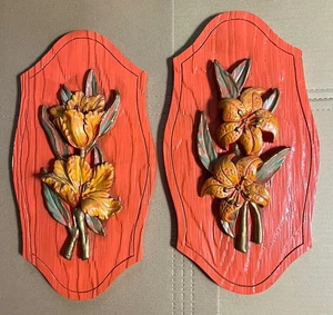 Juego de Placas 3D Vintage MCM Tiza Floral Colgante de Pared Otoño Naranja Verde - Imagen 1 de 20