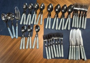 Vintage Washington Forge WF Mardi Gras Light Blue Flatware Set 45 Pieces MCM - Picture 1 of 9