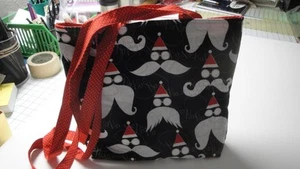 Handmade Santa Claus Tote Bag, Black, Machine Quilted, Silver Beards - Picture 1 of 2