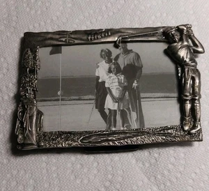 Vintage Pewter Golf Theme Picture Frame Fits 4.5 x 3 Photos - Picture 1 of 6