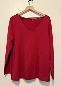 Eileen Fisher Women Large Red 100% Merino Wool Italian Yarn V-Neck Long Sweater - Picture 1 of 4