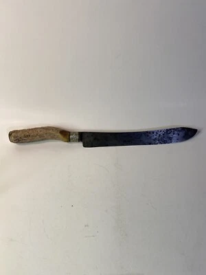 "Antiguo cuchillo para tallar hoja de 8"" con mango de asta de ciervo" Foto 1 de 4