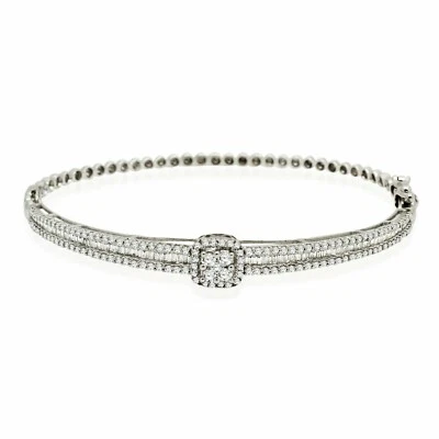 Brazalete brazalete de boda con racimo cuadrado de diamantes naturales de 1 quilate de oro blanco sólido de 10 quilates Foto 1 de 4