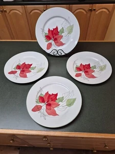 BLOCK SPAL WATERCOLORS Poinsettia By Mary Lou Goertsen 10.5" Dinner Plate Set-4 - Picture 1 of 5