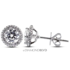 2.11 CT D/VS1/V.Good Round AGI Certified Diamonds 18K Pave Framed Earrings 2.5gr - Picture 1 of 6