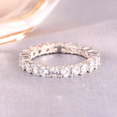 4mm Wedding Single Row Cz Band Women's Party White Gold Filled Ring Size 6 7 8 9 - Image 1 of 4