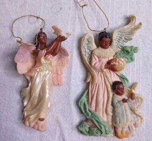 2 Christmas African American Angelical Figurine Mother Daughter Dove Ornament 5" - Picture 1 of 7