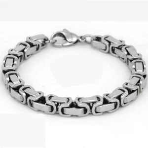 Men's 8" Silver.Stainless Steel 8mm,Byzantine link chain Bracelet*BOX - Picture 1 of 2