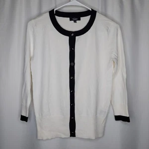 Premise Studio Button Cardigan Sweater Women XS Cream Black Preppy Monochrome  - Picture 1 of 7