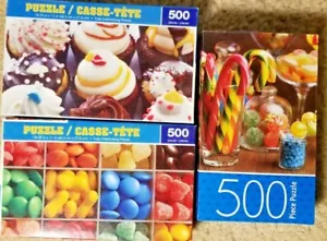 3 Puzzles 500 Teile alle gebraucht (2) 18x11 Cupcakes, Süßigkeiten & (1) 14x11 Süßigkeiten - Bild 1 von 4