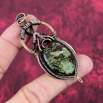 Oferta de San Valentín Dragón Piedra de Sangre Piedras Preciosas Alambre Envuelto Colgante Joyería Cobre Foto 1 de 4