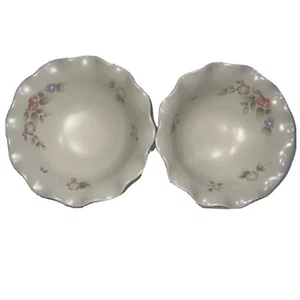 Pfaltzgraff Tea Rose Fluted Scalloped Pedestal Cereal Bowls 7 Inches Set Of 2 - Picture 1 of 8