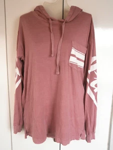 Victoria's Secret Top Size M - Pink Hooded Top 100% Cotton Long Sleeve Tee - Picture 1 of 8