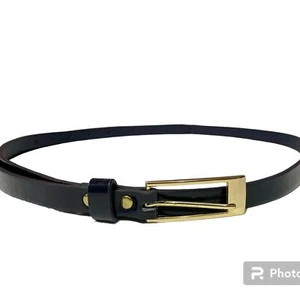 Women's Jessica Howard Navy Blue & Gold Patent Leather Skinny Belt 20W - Picture 1 of 15