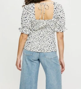 DOROTHY P3RKINS LADIES ANIMAL PRINT TIE BACK TOP IVORY NEW (ref 297) SALE - Picture 1 of 3