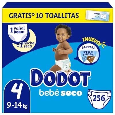 Dodot Pañales Bebé-Seco Talla 4 (9-14 kg), 256 Pañales con Protección Ant