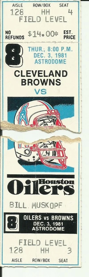 1981 Houston Oilers vs Cleveland Browns NFL Game Used Ticket Stub Lot (2) - Image 1 of 1