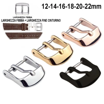 FIBBIA CINTURINO OROLOGIO ORO ROSA ARGENTO ARGENTATA NERA 12-14-16-18-20-22mm - Immagine 1 di 2