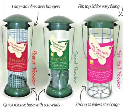 HONEYFIELDS EASY CLEAN & FILL FEEDER Seed, Peanuts, Fat Ball : Bird Food Holder - Image 1 of 4