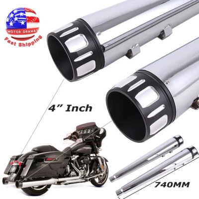 4" Chrome Slip On Mufflers For Harley Touring Road King Exhaust Pipes 1995-2016 - Image 1 of 4
