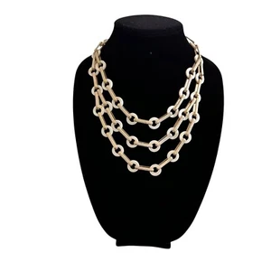 Chico's Mother of Pearl Multi-strand Necklace Gold Textured Link Statement - Picture 1 of 12