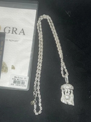 MOISSANITA Gran Jesús Pieza Colgante Helado Pasa Probador + Plata de Ley 925 Real Foto 1 de 4