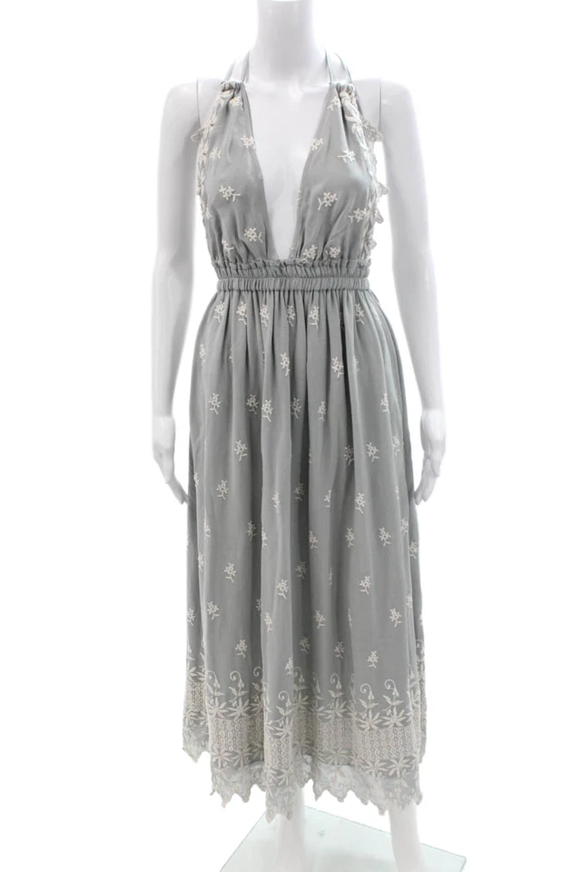 Maxi vestido sin mangas Love Shack elegante para mujer floral gris seda talla XS Foto 1 de 4