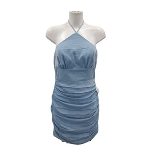 Chi Chi London Halter Ruched Mini Dress Women UK Size 12 Baby Blue New RMF - Picture 1 of 7