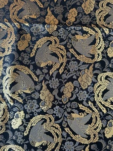 Kyoto Nishijin Gold Brocade Kimono Obi Fabric 28x20in Phoenix Clouds Black - Picture 1 of 8