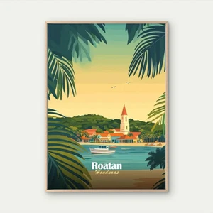 Tropical Beach Roatan Honduras Landscape   Travel Poster Choose Your Size - Picture 1 of 2
