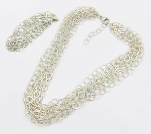 VTG Milor 925 Sterling Silver Italy Multi Strand Chain Necklace & Bracelet Set - Picture 1 of 8