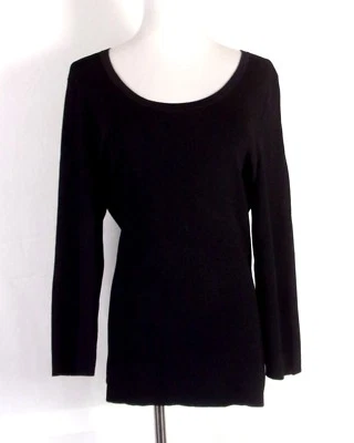 euc Laura Ashley Solid Black LS Rayon Nylon Scoop Neck Top Shirt Blouse sz S - Image 1 of 3