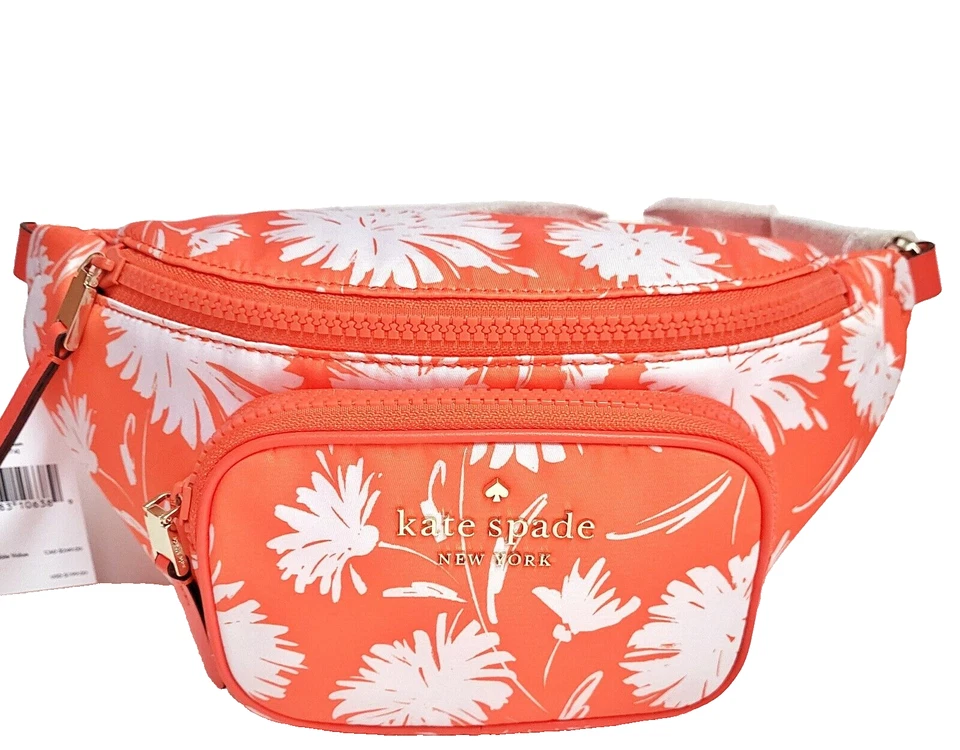 Kate Spade Dorian Belt Bag Orange White Flower Nylon Wkru6591 Retail FS
