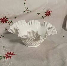 Vintage White Milk Glass Hobnail Crimped Ruffle Bowl