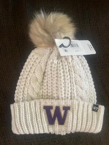 Washington Huskies Meeko Puños Invierno Tejido Blanco Sombrero '47 Marca NCAA Artículo NUEVO - Imagen 1 de 1