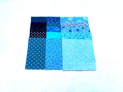 40 DIFFERENT 4-INCH CALICO FABRIC QUILT SQUARES - BLUE - MANY VINTAGE - Image 1 of 2