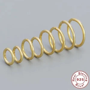 9ct Gold on Silver 925 Hinged Sleeper Hoop Earrings -6mm 8mm 10mm 12mm Diameters - Picture 1 of 23