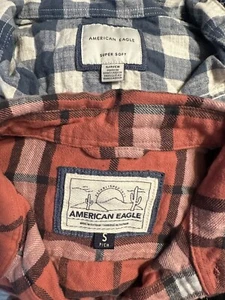 Lot Of 2 American Eagle Super Soft Flannel Lumberjack Shirt Mens Size Small - Picture 1 of 12