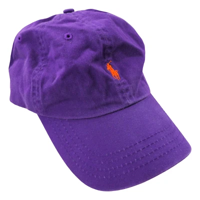 Polo Ralph Lauren Pony Sombrero Púrpura Naranja Cuero Correa Trasera Papá Gorra de Béisbol De Colección Foto 1 de 4