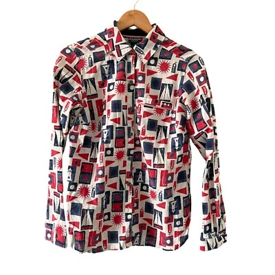 Camisa feminina PFG Columbia linho algodão com botões manga longa pequena náutica - Imagem 1 de 4