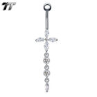 TT CZ Dangle Cross Belly Bar Ring 4 Colour Available Body Piecing (BL70)